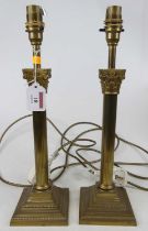 A pair of Laura Ashley brass corinthian column table lamps, h.37cm