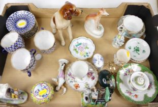 A collection of ceramics, to include floral decorated inkwell, Staffordshire figure of a