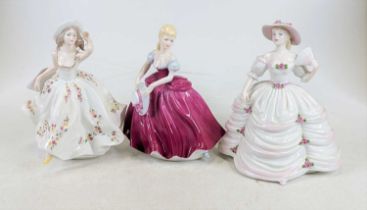 A collection of three Coalport porcelain figures of ladies, to include Amanda, Southern Belle, and