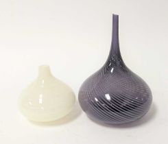 A German blue glass onion vase, h.30cm; together with another similar