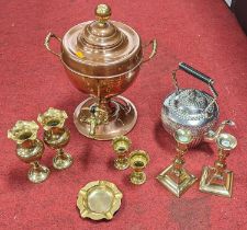 A collection of metalware, to include a Victorian copper and brass samovar, and a silver plated