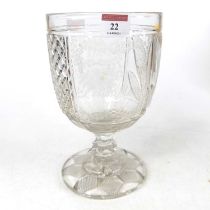 A 19th century cut glass oversize rummer, inscribed No Grumbling, h.24cm There appears to be a