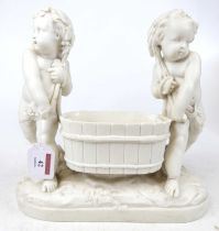 A Victorian parian table centrepiece, in the form of two putti carrying a basket, h.26cm (a/f)