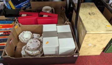 Two boxes of miscellaneous items, to include an early 20th century part tea set, a Leonardo
