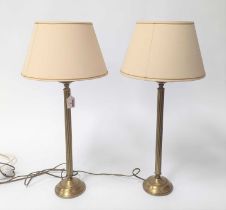 A pair of modern brushed brass table lamps, h.66cm (including fittings)