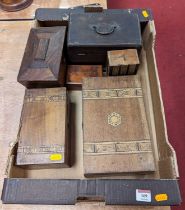 A collection of 19th century and later boxes, to include a rosewood sarcophagus tea caddy, and