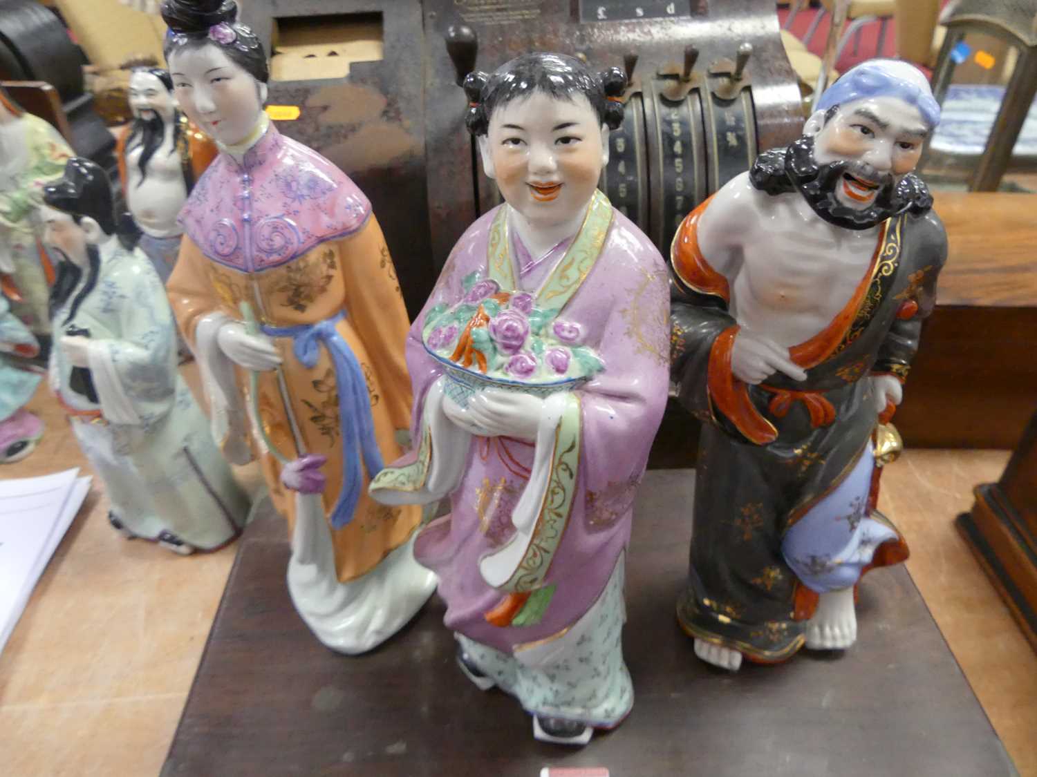 A set of 20th century Chinese pottery figures of the eight immortals, height 31cm All very grubby - Image 6 of 18