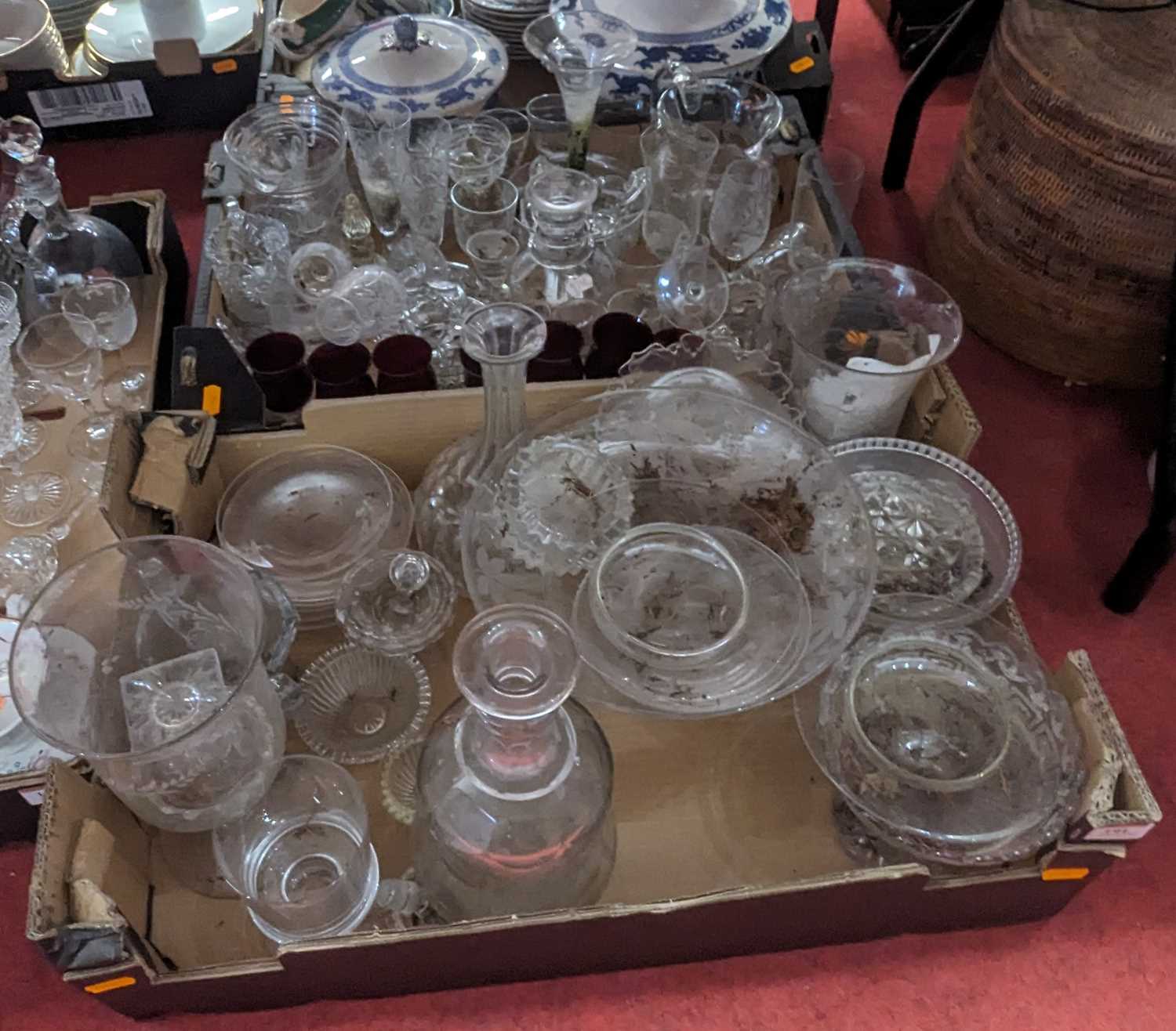 A collection of 19th century and later glassware, to include decanters and rummers (2 boxes)