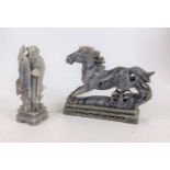 Two Chinese soapstone carvings, one of a gentleman and the other of a horse, the largest h.19cm