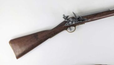 A reproduction flintlock muzzle loading rifle, in the 18th century style, length 149cm