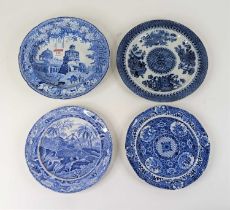 A Spode Indian Sporting series blue and white transfer decorated plate, dia.21cm; together with