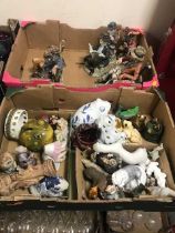 Two boxes of mixed ceramics, to include frog ornaments and Capo di Monte style figures