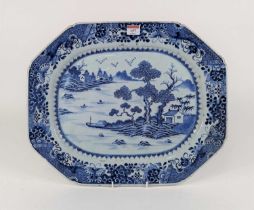 An 18th century Chinese blue & white porcelain meat plate of canted rectangular shape, underglaze