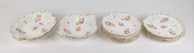 A Coalport handpainted floral part dessert service One plate with chips to footrim.One plate