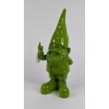 A neon green composite garden gnome, height 41cm