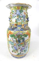 A Chinese Canton porcelain vase, enamel decorated with a battle scene, h.35cm (a/f) Several large