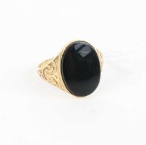 A 9ct gold black onyx set signet ring, 4.6g, size V