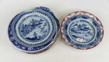 A collection of 18th century and later porcelain and pottery plates, to include Chinese and