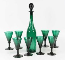 A set of eight Bristol green drinking glasses, 19th century, the conical bowls above a knopped stem,