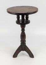 An oak lace maker's candle stand, 19th century, having a birdcage support and tripod base, h.43cm,