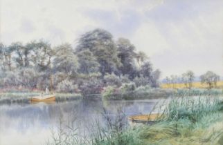 Charles Harmony Harrison (1842-1902) - Boating on the Norfolk Broads, watercolour, signed and