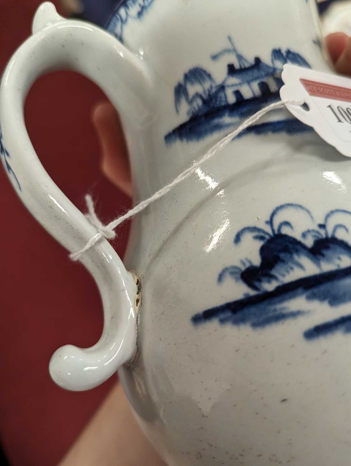 A Lowestoft porcelain milk jug, circa 1780, decorated with a Chinese pagoda landscape, h.17.5cm - Image 11 of 17