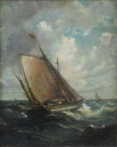 John Moore of Ipswich (1821-1902) - Fishing boat in a swell, oil on panel, 27 x 21.5cm