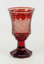 A Bohemian flashed ruby glass goblet, 19th century, etched with Moses with arms raised by Aaron