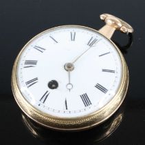 A George III 18ct gold cased mid-size pocket watch, having a white enamel convex Roman dial, keywind