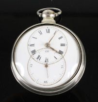 C. Edwards of London - a George IV silver pair cased doctor's pocket watch, the white enamel dial
