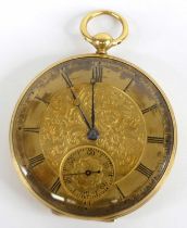 Frodsham of London - an 18ct gold cased keywind open face pocket watch, having a round gilded