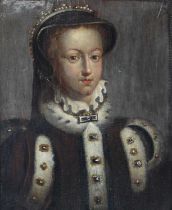 17th century school - believed to be Mary Stuart, Queen of Scots, head and shoulders portrait study,