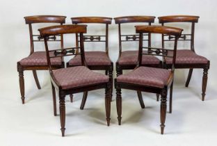 A set of six George IV rosewood barback dining chairs, each with drop-in seats and on ring turned