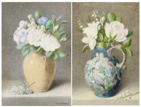 William Cruikshank (1848-1922) - Pair; Still life studies with flowers in a jug, watercolours,