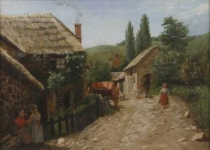 Middleton Alexander Jameson (1851-1919) - Figures and redundant cart on a village street, oil on