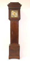 Jonas Barber of Winster - a George III oak longcase clock, the hood with a caddy top and blind