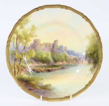 A Royal Worcester porcelain cabinet plate, circa 1934, decorated with Barnard Castle within a gilt
