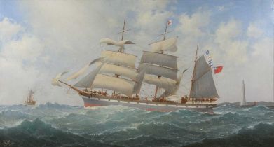 Charles Keith Miller (1836-1907) - A three-masted brigantine in choppy seas, oil on canvas (re-