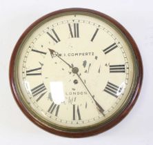 W.I. Compertz of London - a George III mahogany wall clock, having a convex glass and brass bezel