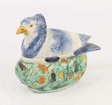 A Staffordshire pearlware sauce tureen and cover, 19th century, modelled as a collared dove, l.