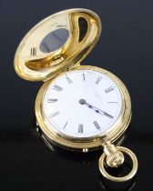 J. W. Benson of London - a lady's 18ct gold cased half hunter pocket watch, having a signed white