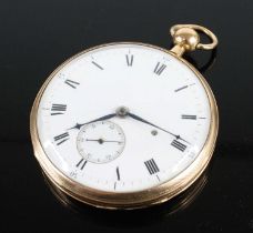 A 19th century French yellow metal repeating pocket watch, having an unsigned white enamel Roman