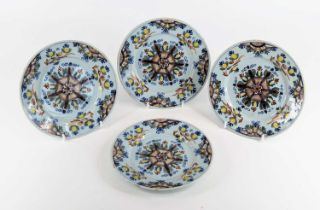 A set of four Lambeth polychrome delftware plates, attributed to John Brayne, circa 1792, in the Ann