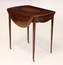 A Sheraton Revival mahogany and inlaid Pembroke table of oval form, the whole with satin wood