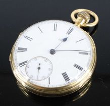 A Victorian 18ct gold cased gent's pocket watch, having an unsigned white enamel Roman dial with