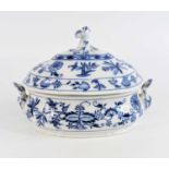A Meissen blue and white porcelain tureen, 20th century, of 'New cutout' form, decorated in the '
