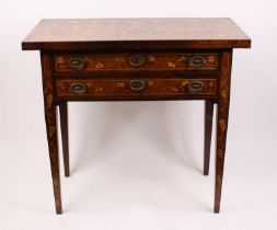 An early 19th century Dutch mahogany and floral marquetry inlaid card table, having a fold-over top,