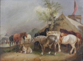 Attributed to Samuel Joseph Clark (1841-1928) - The horse fair, oil on canvas, signed and dated 1879