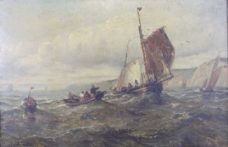 Late 19th century continental school - Fishing trawlers and rowing boats in choppy seas off the