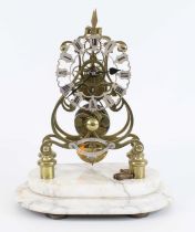 John Vale of Bury St Edmunds - a Victorian brass skeleton clock, having a silvered Roman dial,